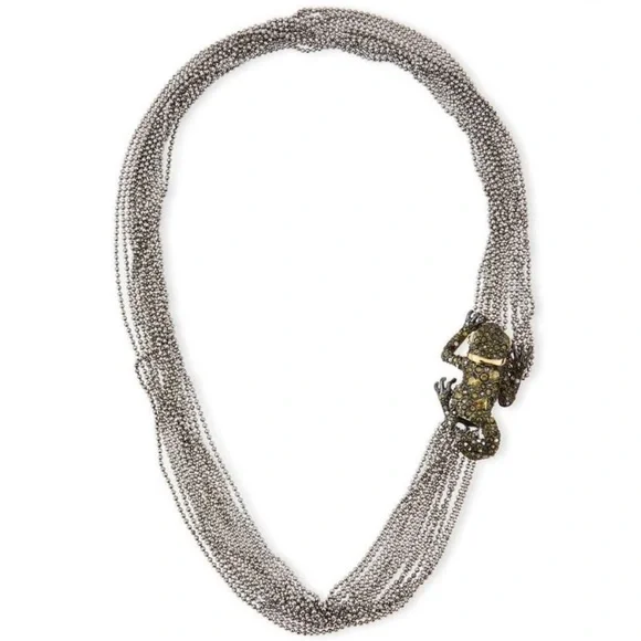 Alexis Bittar Asymmetrical Crystal Frog Draped Multi Strand Ball Chain Necklace - Picture 7 of 14